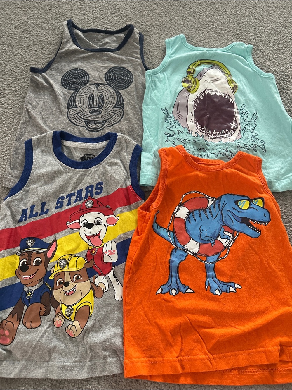 Boys Tank Top Set with Gray, Mint, Orange and Multicolor Prints